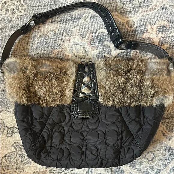 Coach Black and Brown Fur-Accent Shoulder Bag - Picture 3 of 4